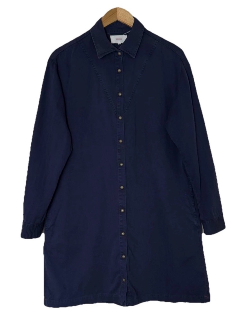 Xirena Navy Blue Button Front Shirt Dress/Tunic Long Sleeve Minimalist Size S